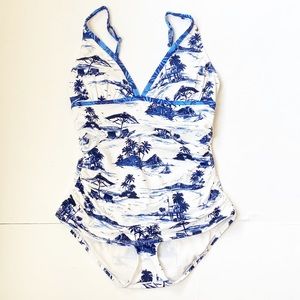 Tommy Bahama blue/white island print one piece 6